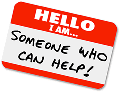 A name tag with, "Hello, I am someone who can help" written on it