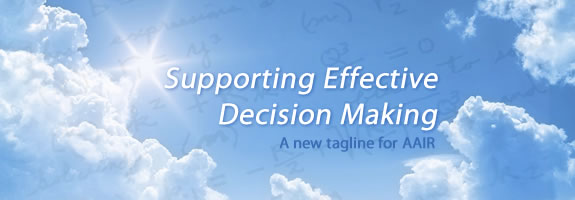 Photo of clouds and the AAIR tagline, Supporting Effective Decision Making'