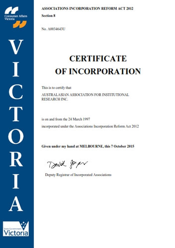 Screen grab of the AAIR Certificate of Incorporation