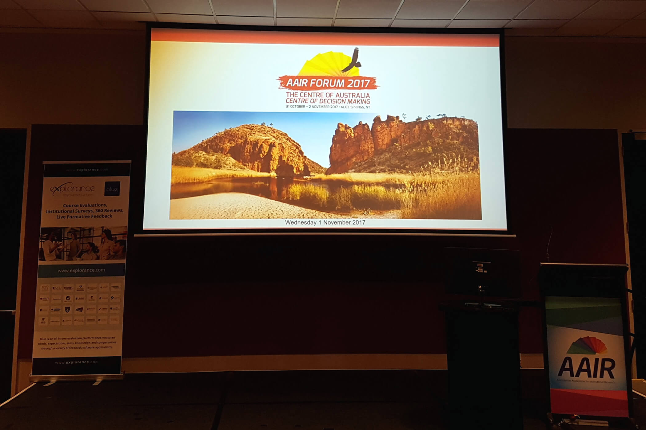 Photo of the opening powerpoint screen from the 2017 AAIR Forum in Alice SPrings