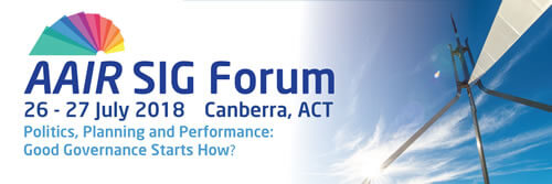 Logo of the AAIR SIG Forum showing a monument in Canberra against a blue sky with clouds