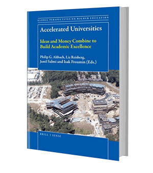 Cover of a book showing arial shot of a university
