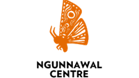 Logo of the UC Foundation, Ngunnawal Elders Fund showing an orange butterfly with the name of the centre underneath