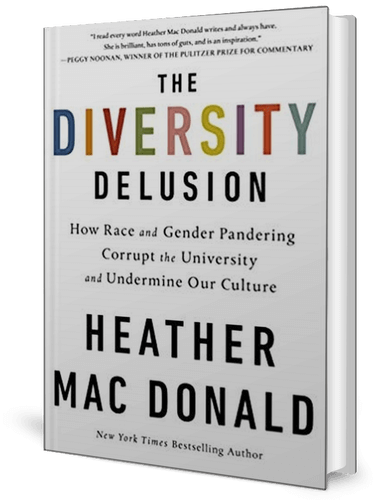 Cover of a book, white, with the words The Diversity Delusion on it