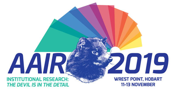 2019 AAIR Forum logo with the theme and a drawing of a Tassie Devil in the centre