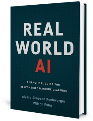Cover of a book with the words REAL WORLD in white and AI in red.