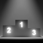 Black and white photo of plinths with places 1, 2 and 3.