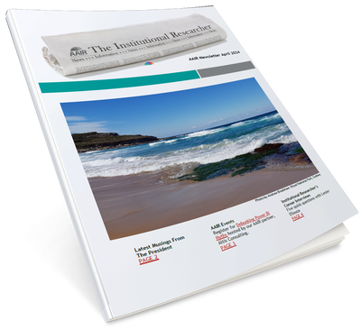 Cover of the April 2024 newsletter, with a photo of a beach, blue sky, and hills in the background on the cover.